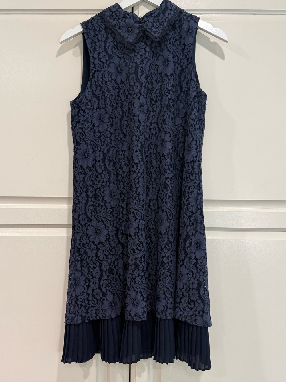 Nanette Lepore Navy Blue Floral Lace Collared Mini Dress Size 6 Feminine